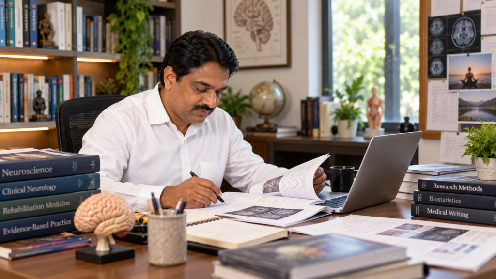 Research and academic materials representing Dr. Sarang Patil's contributions to health science