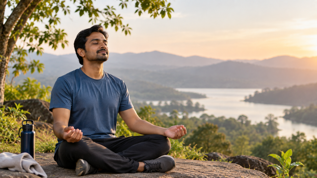A person practising calm breathing, representing the mind-body connection