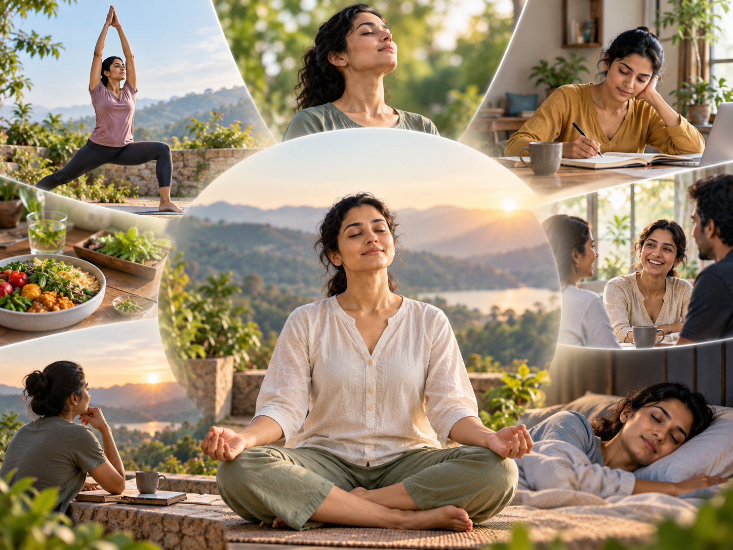 An illustration representing the Panchakosha framework applied to daily life