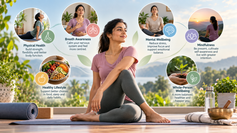 A person practising a yoga pose outdoors in natural light